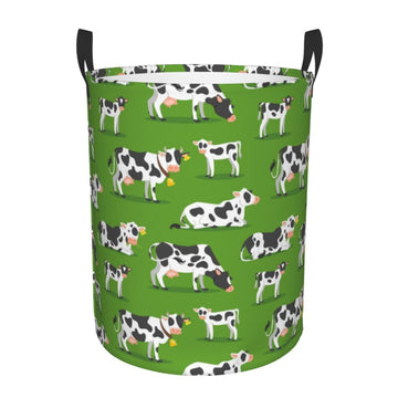 Pevtufa Cows With Calfs Green Foldable Laundry Basket Organizer,Fabric Clothes Toy Storage Basket Nursery Hamper Storage Bin For