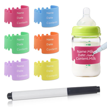 6Pcs Bottle Labels Daycare Reusable, Waterproof Silicone Baby Bottle Labels For Daycare,Write And Reuse Sippy Cup Bands Baby Bot