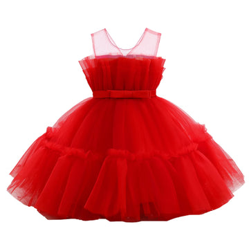 Flower Baby Girl Lace Dress Toddler Tulle Sleeveless Bow Princess Party Wedding Pageant Bridesmaid (Red042.6-12 Months)
