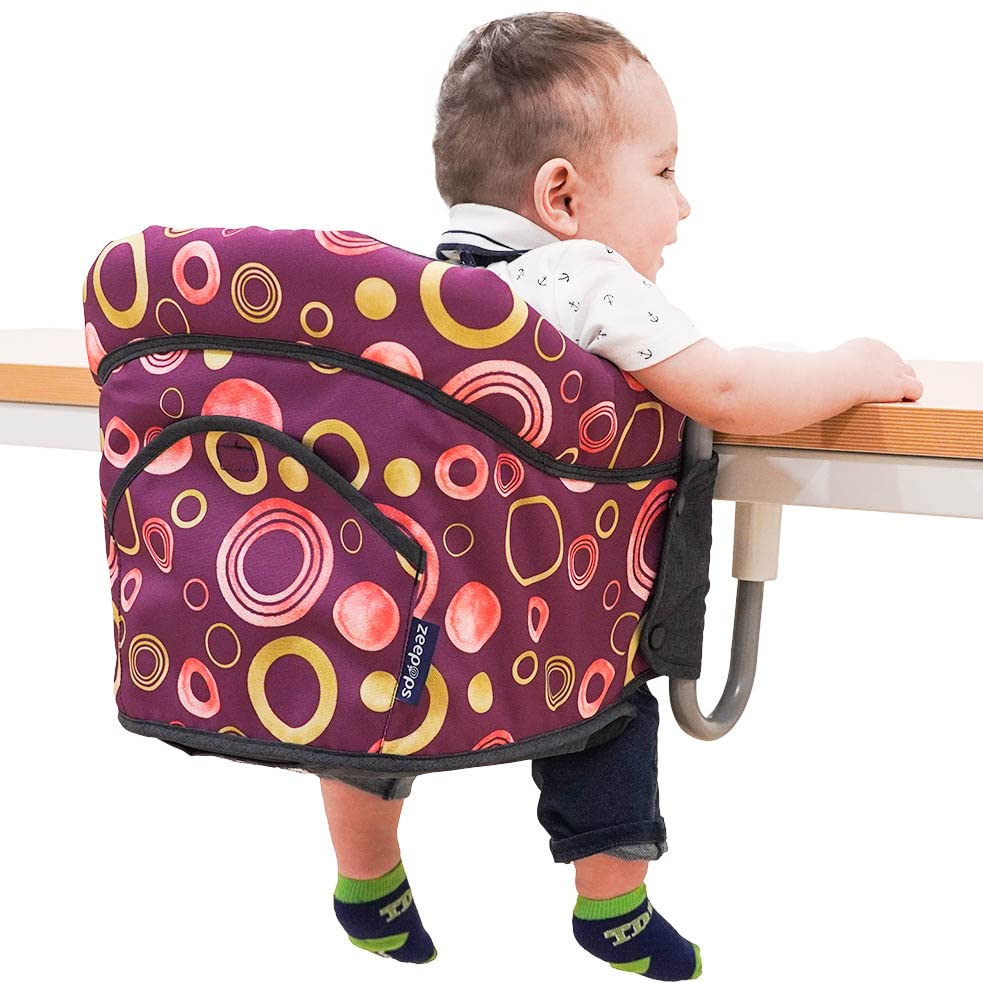 zeepops Hook On Table High Chair with Tray for Babies and Toddlers, Clip On Table Chair Portable, Fold-Flat Compact for Home, Di