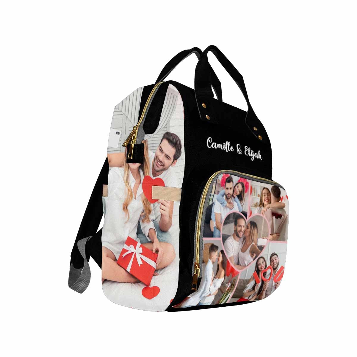 Faroishta Customized School Bag With Photo, Large Capacity Waterproof Diaper Bag, Heart Pattern Monogram Nappy Backpack With The