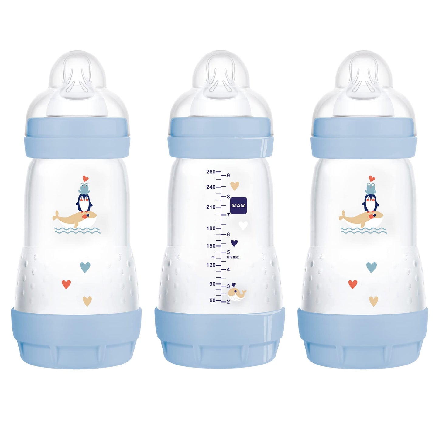 Mam Easy Start Anti-Colic Bottle 9 Oz (3-Count), Baby Essentials, Medium Flow Bottles With Silicone Nipple, Baby Bottles For Bab