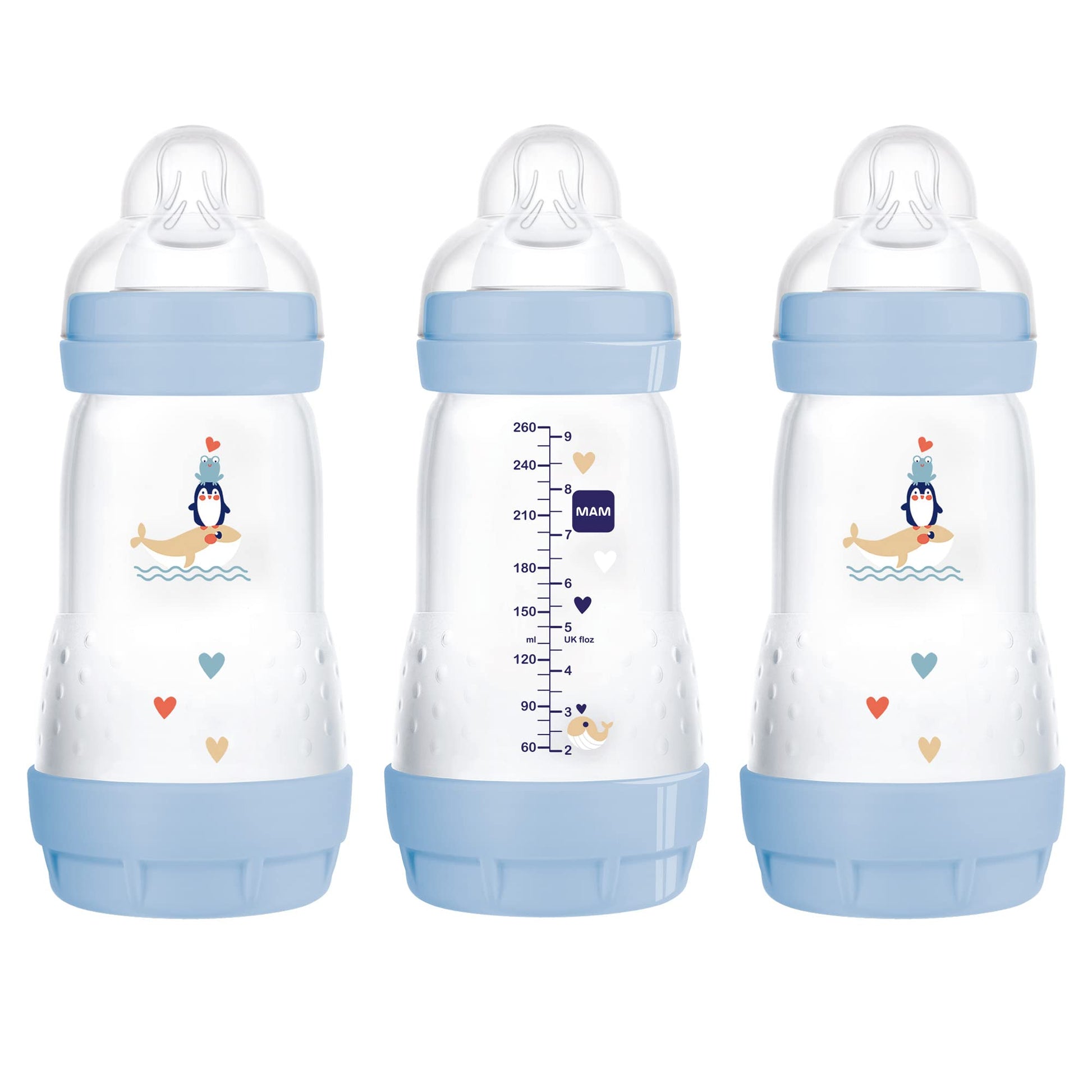Mam Easy Start Anti-Colic Bottle 9 Oz (3-Count), Baby Essentials, Medium Flow Bottles With Silicone Nipple, Baby Bottles For Bab