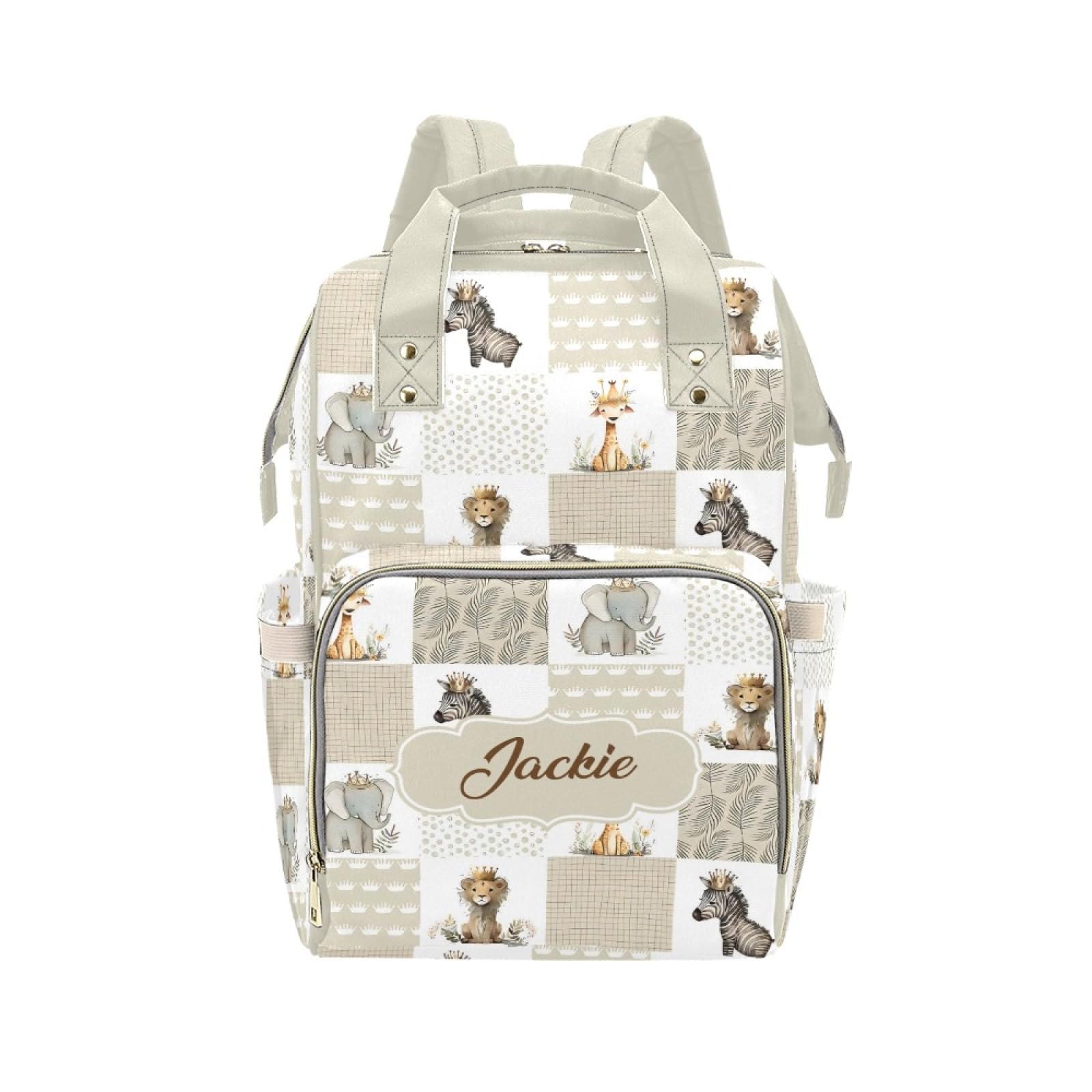 Noverbibi Custom Crown Animals Baby Diaper Bag with Name - Personalized Nursing Travel Tote Backpack for Mom or Dad, Custom Name