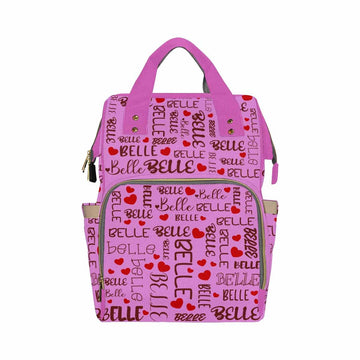 Customized School Bag With Name, Large Capacity Waterproof Diaper Bag, Heart Print Monogram Nappy Backpack With Thermal Pockets