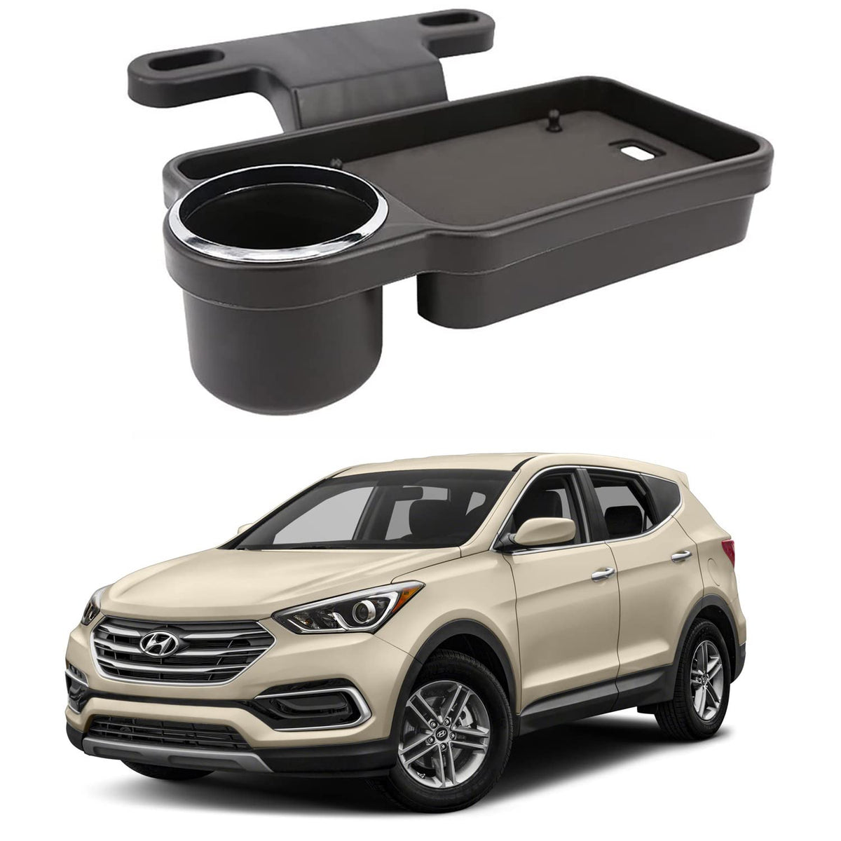 Oshotto (FT04) Foldable Car Auto Headrest Rear Back Seat Table Drink Food Cup Tray Holder Compatible with Hyundai Santa Fe  Bl