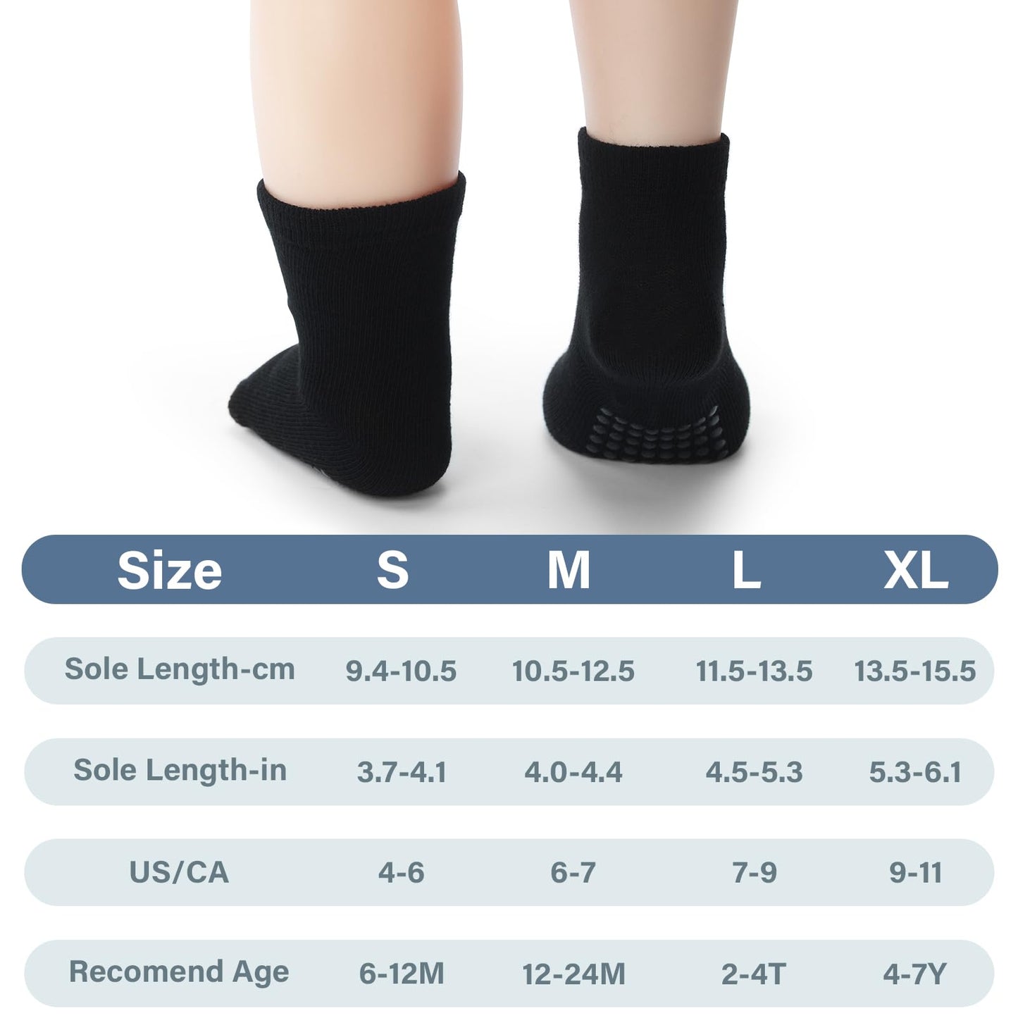 Jakidar 12 Pairs Baby Socks Cotton Crew Toddler Socks Grips Non Slip Bottom Kids Socks, Black 6-12M