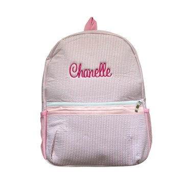 Custom Embroidered Toddler Seersucker Backpack | Personalized with Name | Back to School Gift for Kids (Pink)