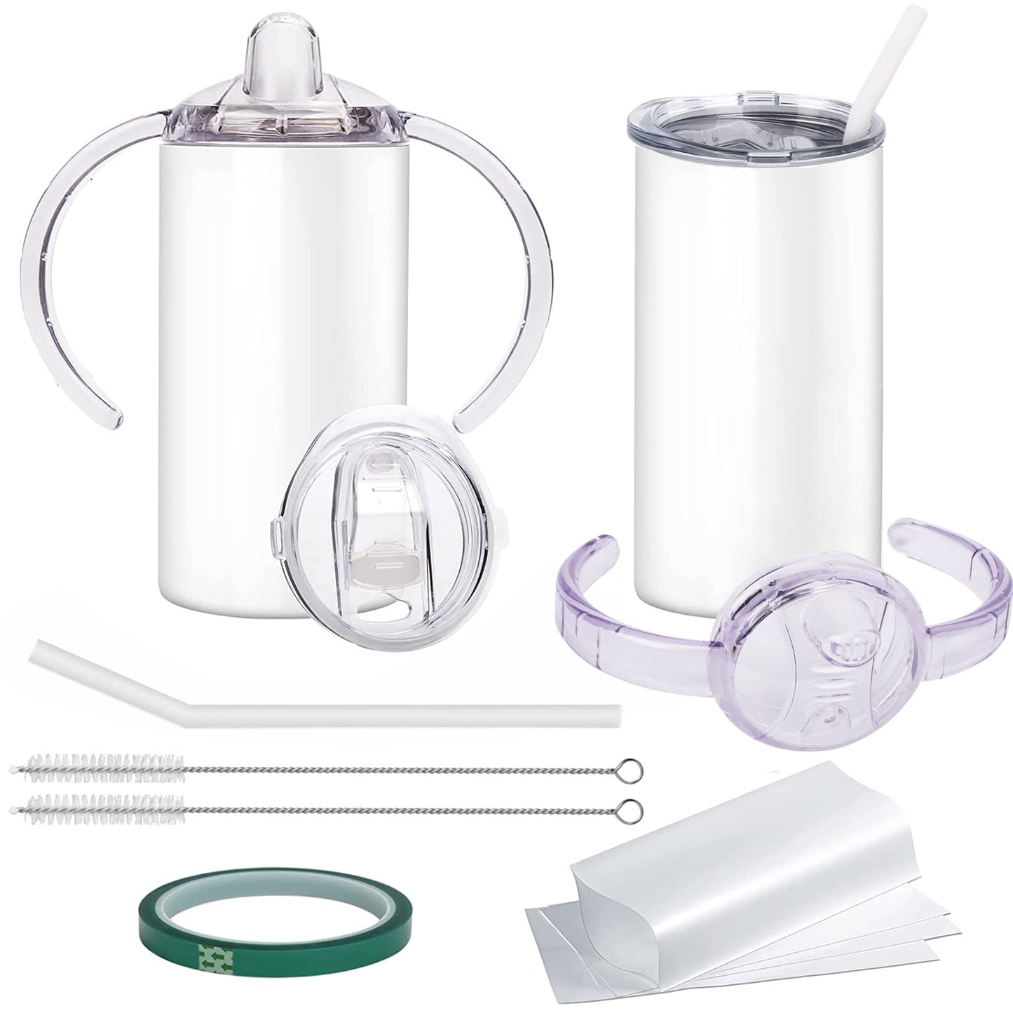 Rommeka Sublimation Blanks Skinny Sippy Cups, 12Oz Spill Proof Stainless Steel Insulated Tumbler With Lid And Straw, Double Wall