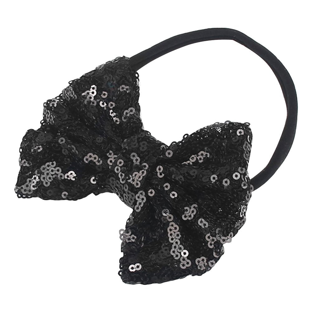 Song Qing Baby Infant Girls Hair Band Sequined Bow Headband Turban Knot Hair Headwear (Black)
