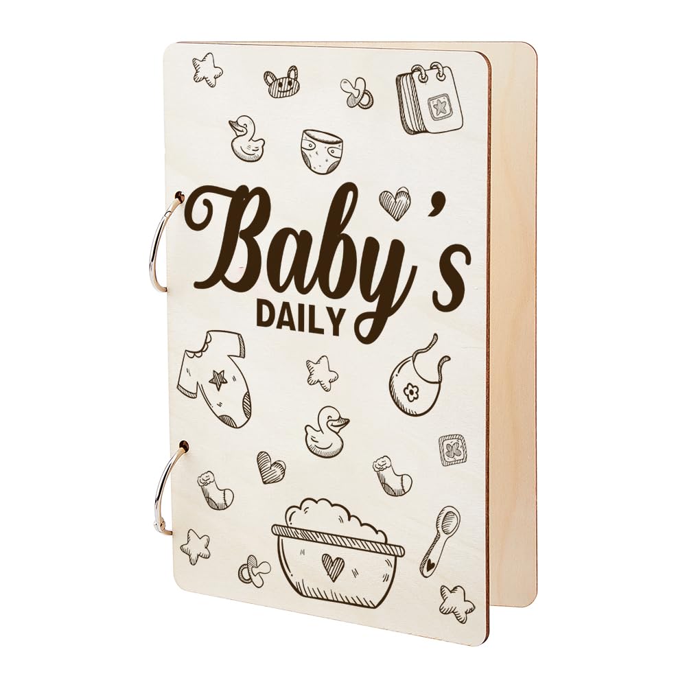 SUPERDANT Babys Daily Greeting Card Holder Organizer Baby Memory Book Wooden Card Keeper Binder Baby Journal Cards Keeper Photo