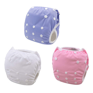 Alvababy Swim Diapers 3Pcs Reuseable Washable & Adjustable For Swimming Lesson & 0-2 Years Purple White Pink 3Swb17