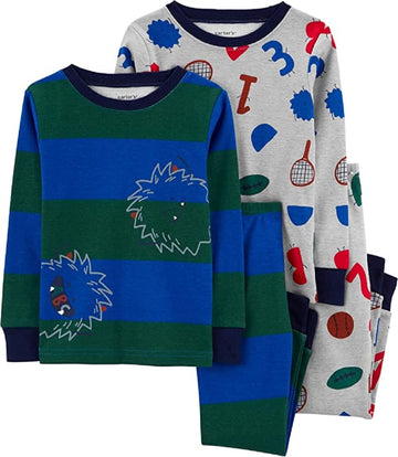 Carter'S 4-Piece Toddler And Baby Boy'S Snug Fit Cotton Pajamas (Alphabet/Monster, 3T)