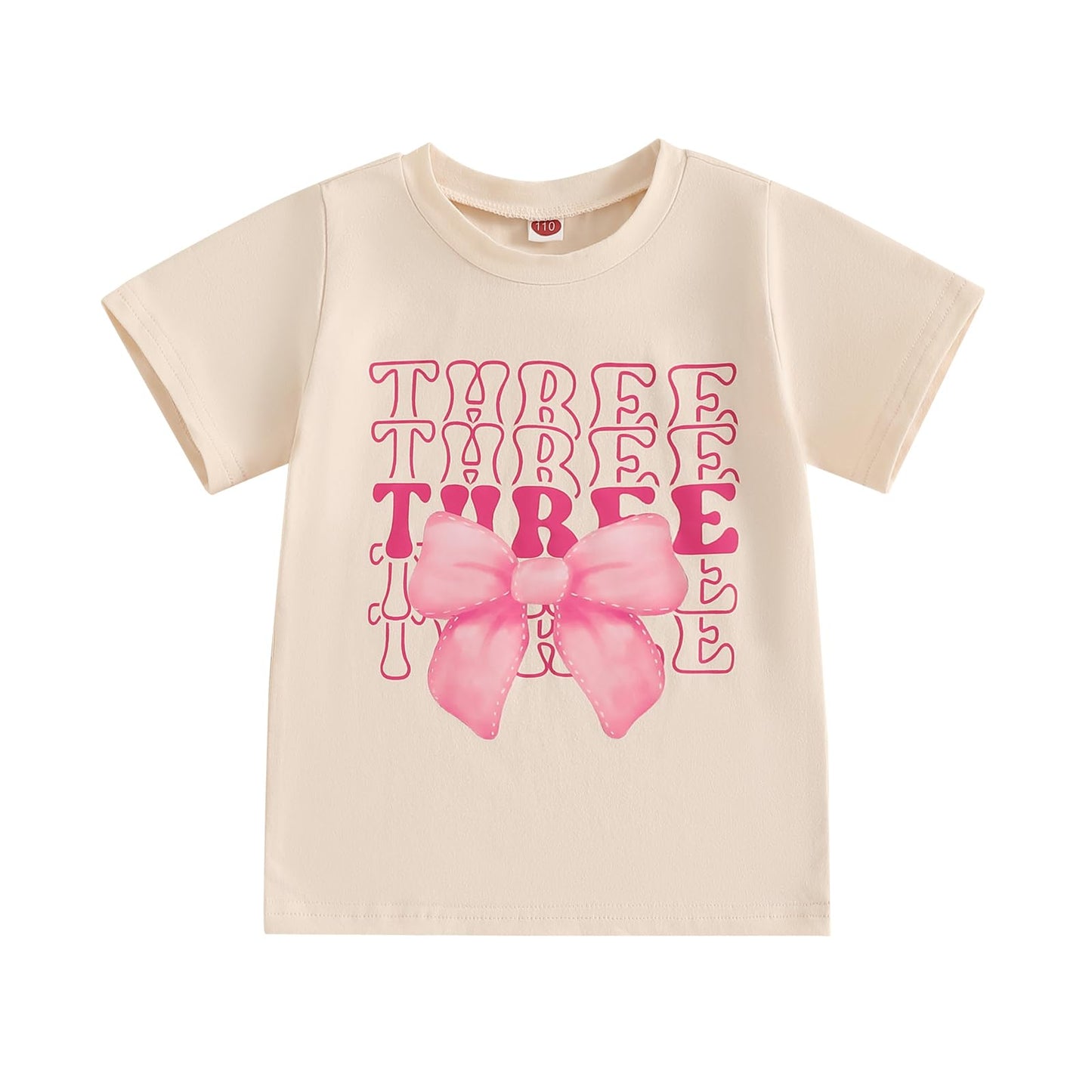 Toddler Baby Girl 1st 2nd 3rd 4th Birthday Outfit Bow One Two Three Four Year Old Short Sleeve T-Shirt Summer Clothes (Three, 3-