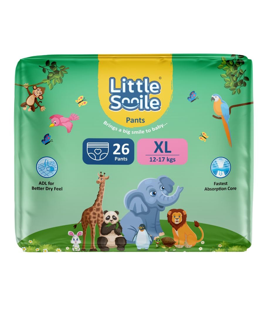 Little Smile Baby Diapers Pant Style | Extra Large (Xl) Size | Ideal For 1217 Kgs Baby | 26 Count Odorless And Antibacterial L