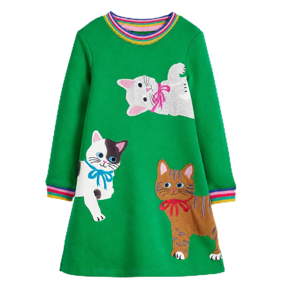 Toddler Girls Dress Baby Cute Cat Dresses Cotton Round Neck Long Sleeve Dress Spring Fall Winter Casual Clothes 4T