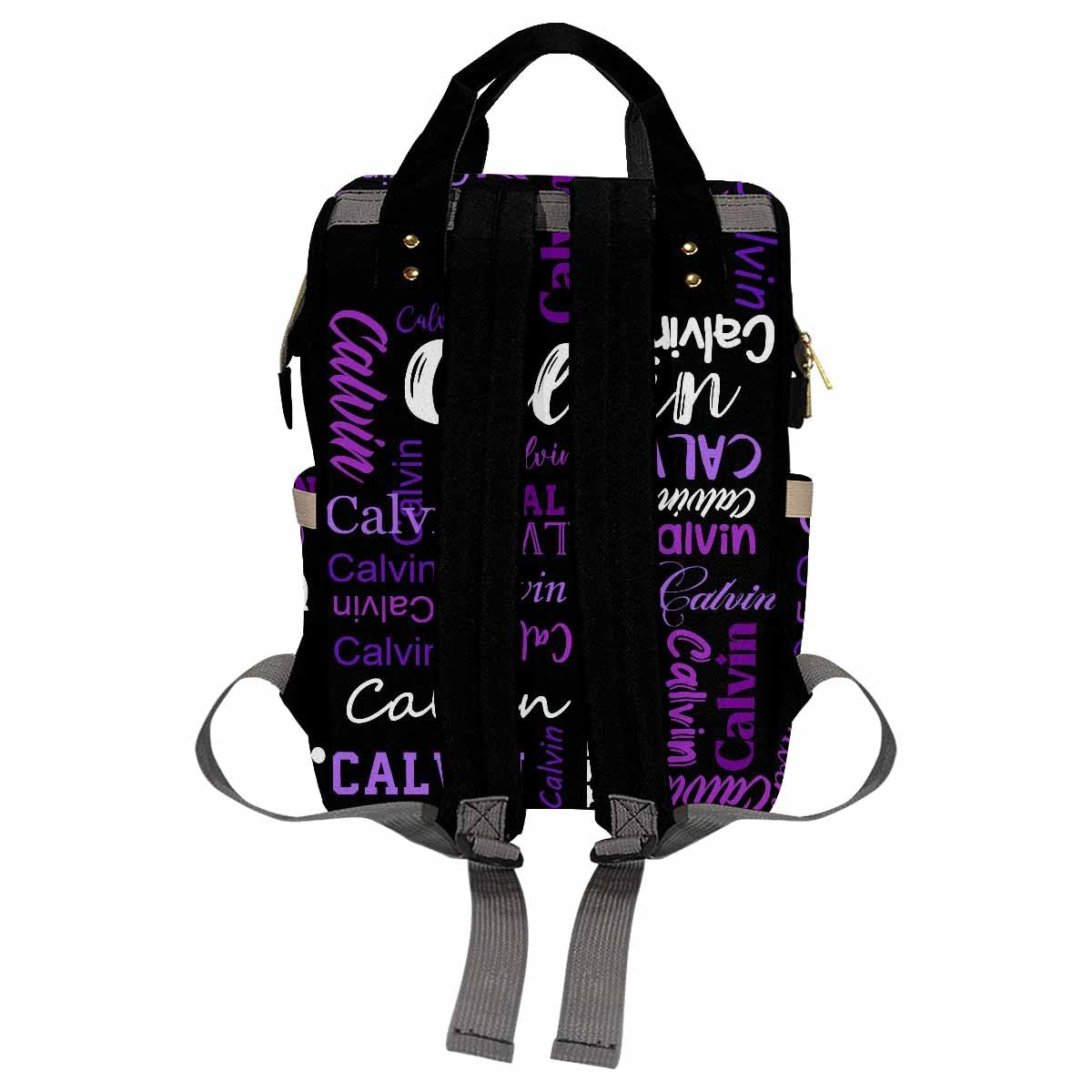 Personalized Diaper Backpack, Custom Black Purple Logo Text Diaper Bag Mummy Nursing Baby Bag Casual Travel Daypack Bag Fashion