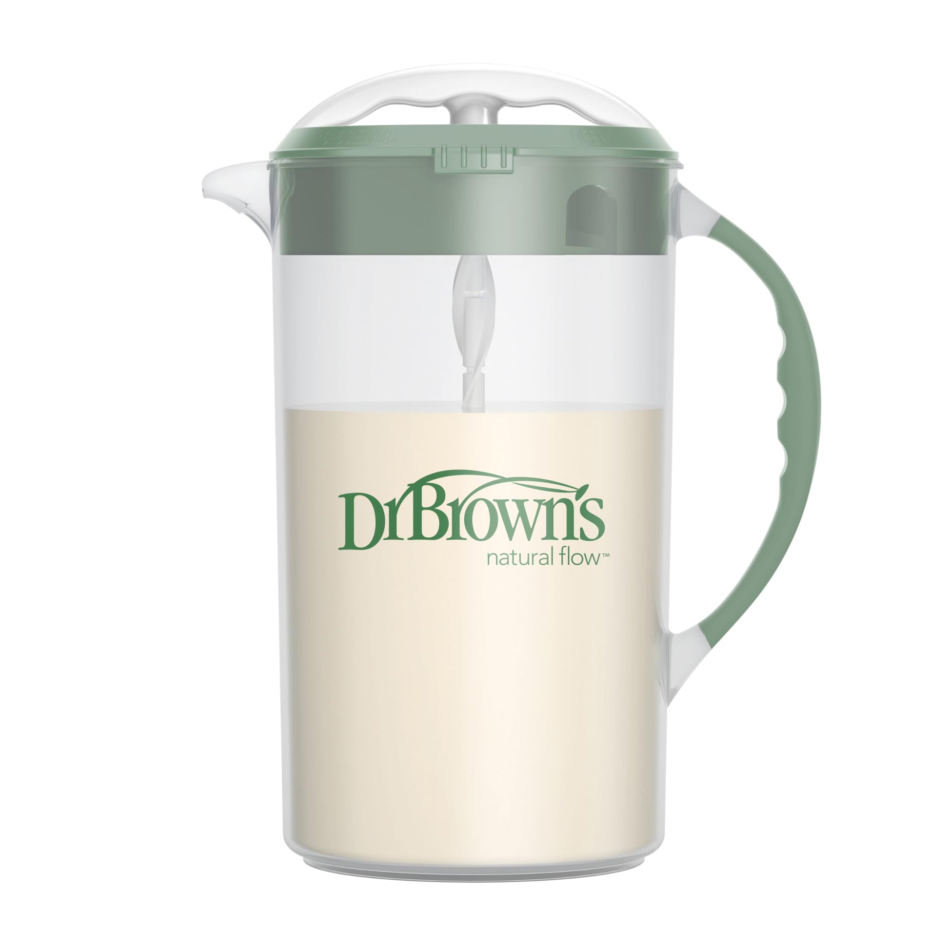 Dr. Brown'S Baby Formula Mixing Pitcher With Adjustable Stopper, Locking Lid, & No Drip Spout, 32Oz, Bpa Free, Olive
