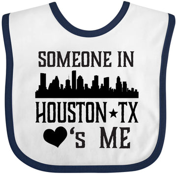 Inktastic Houston Texas Someone Loves Me Skyline Baby Bib White And Navy 35Ecc