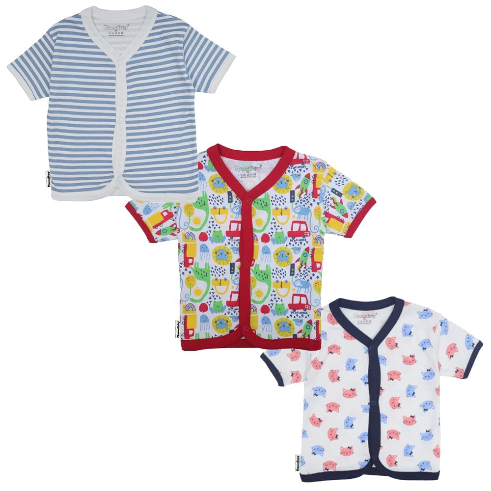 Tinchuk Cotton Front Open Half Sleeves Summer wear Vest  Tshirt  for Your Little One  Multi Cute Set of 3 (36 Months)