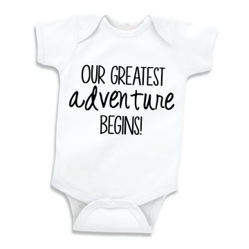 Bump And Beyond Designs Baby-Boys Our Greatest Adventure Pregnancy Announcement Leotard To Family White, 0-3 Months