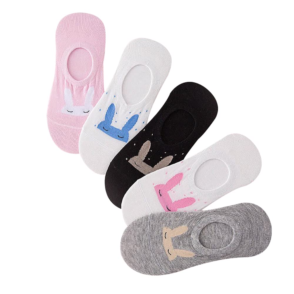 Missby GirlS Cute Animal Printed AntiSlip Cotton Loafer Socks (MultiColoured)  Pack Of 5 Pairs