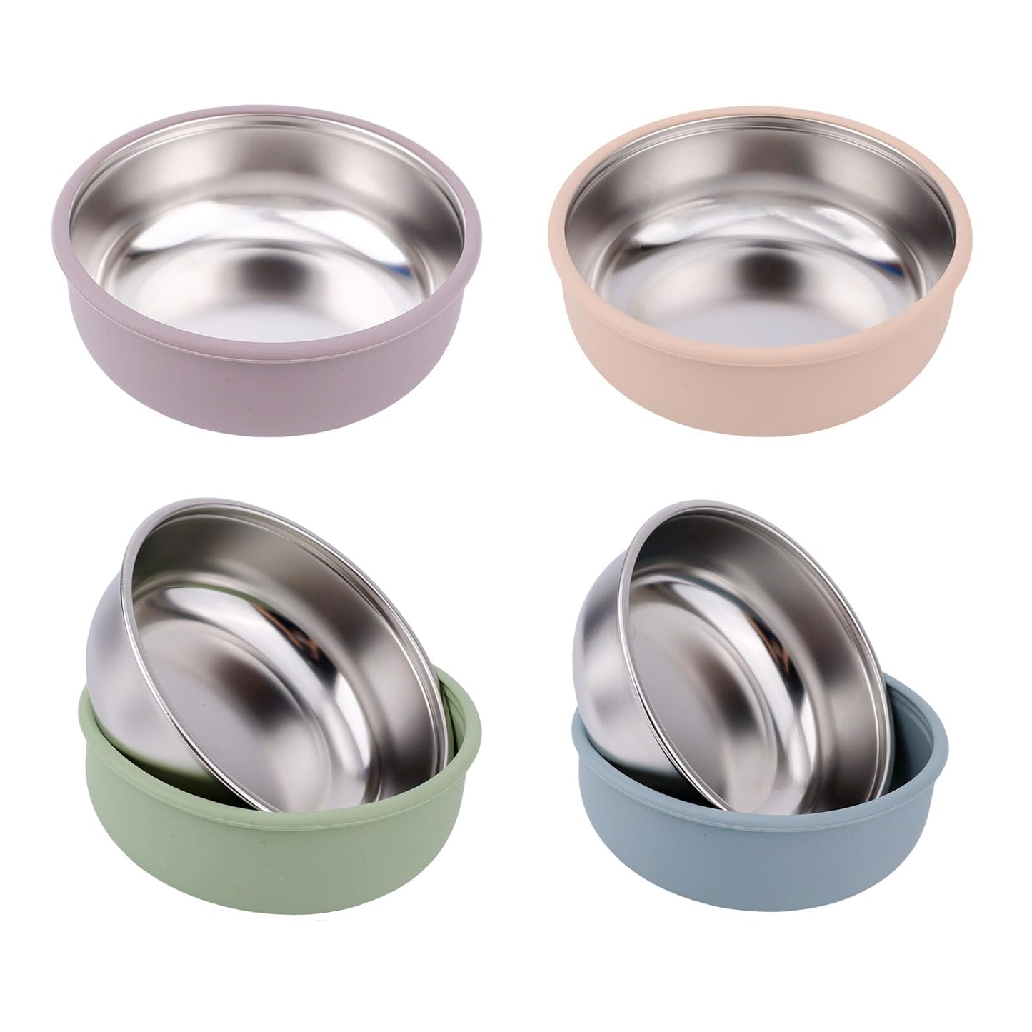 4pcs Stainless Steel & Silicone Suction Bowls for Baby, Non-Slip Baby Food Bowl Stainless Steel Toddler Plate Kids Plates for In