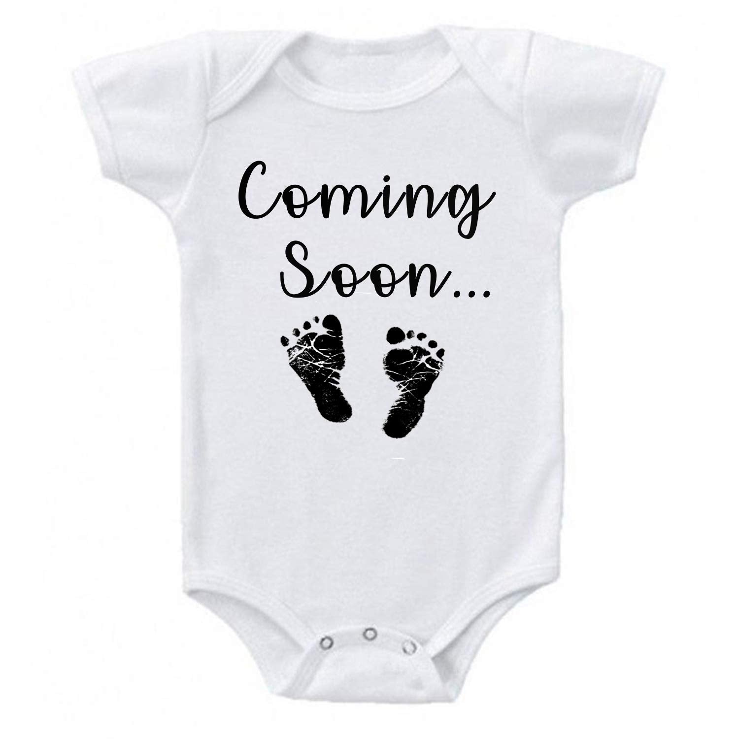 Ink Trendz Coming Soon... Baby Feet Pregnancy Announcement Baby Bodysuit (White, Newborn)