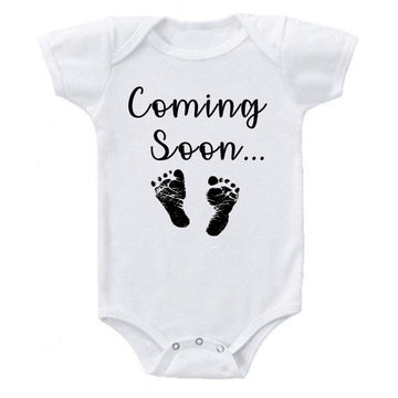 Ink Trendz Coming Soon... Baby Feet Pregnancy Announcement Baby Bodysuit (White, Newborn)