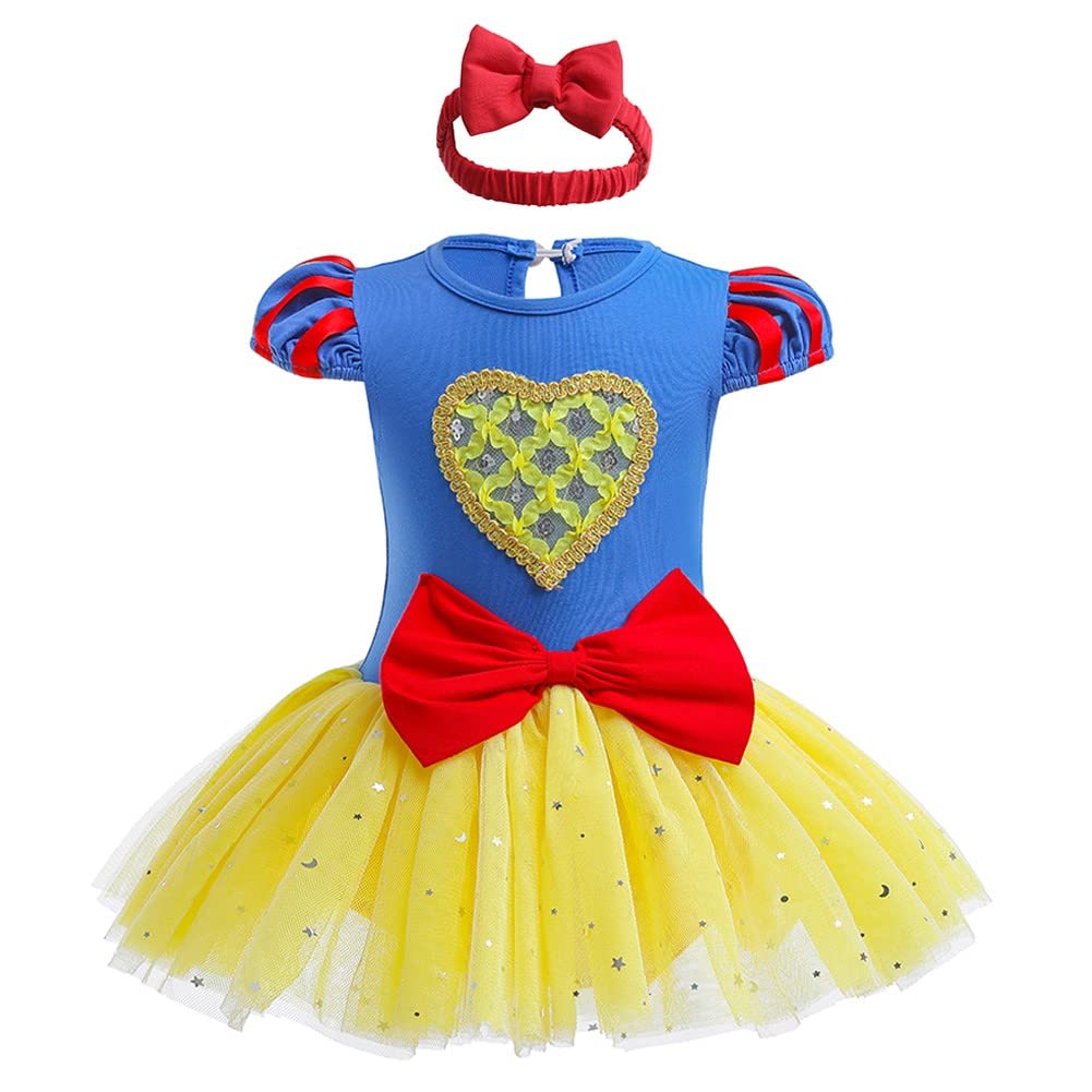 NEWEPIE Baby Girls Snow White Princess Costume Halloween Outifts Heart Birthday Romper Tutu Dress w/Headband