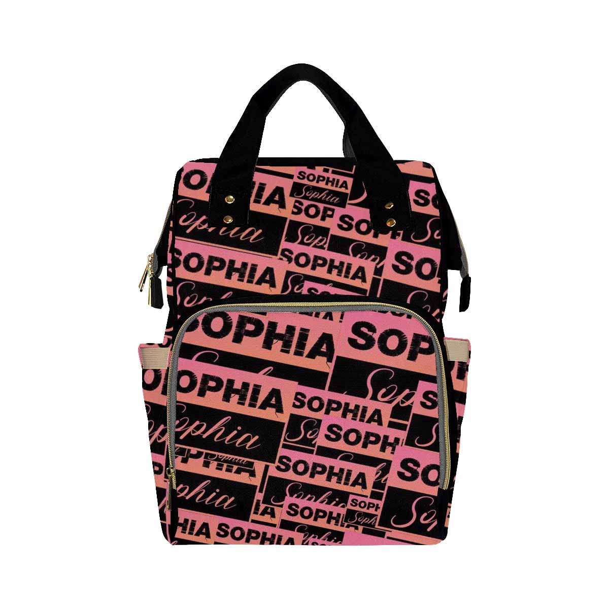 Custom Name Diaper Bag, Pink And Black Name Logo Diaper Backpack Personalized Mummy Nursing Baby Bags Fashion Shoulders Bag Casu