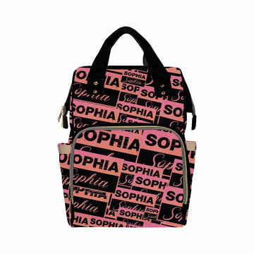 Custom Name Diaper Bag, Pink And Black Name Logo Diaper Backpack Personalized Mummy Nursing Baby Bags Fashion Shoulders Bag Casu