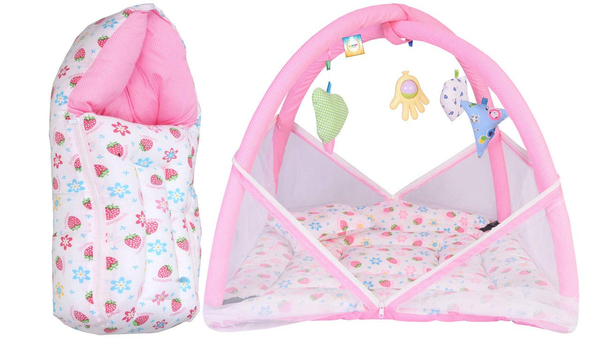 Bantoo Baby Bed Bedding Set for New Born Baby | Play Gym | Mosquito Net | Playing Mat | Mattress | Carry | Boys & Girls | Gift C