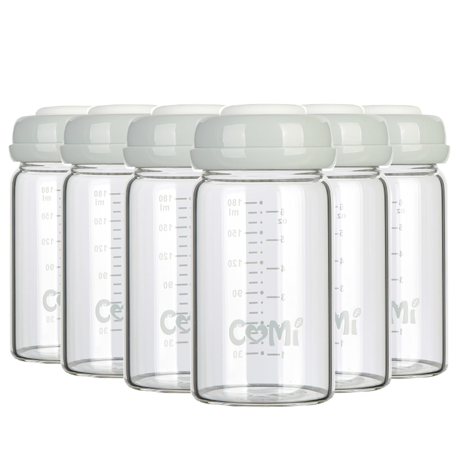 COMI Wide Neck Glass Breastmilk Collection n Storage Bottle, 6oz with Screw Ring Sealing Disk; Re-markable Sealing Disc. BPA Fre