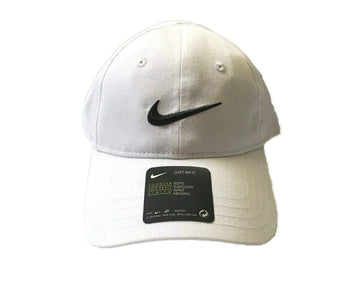 Nike Toddler Just Do It Sports Hat Adjustable Sun Cap (White W/ Signature Black Swoosh)