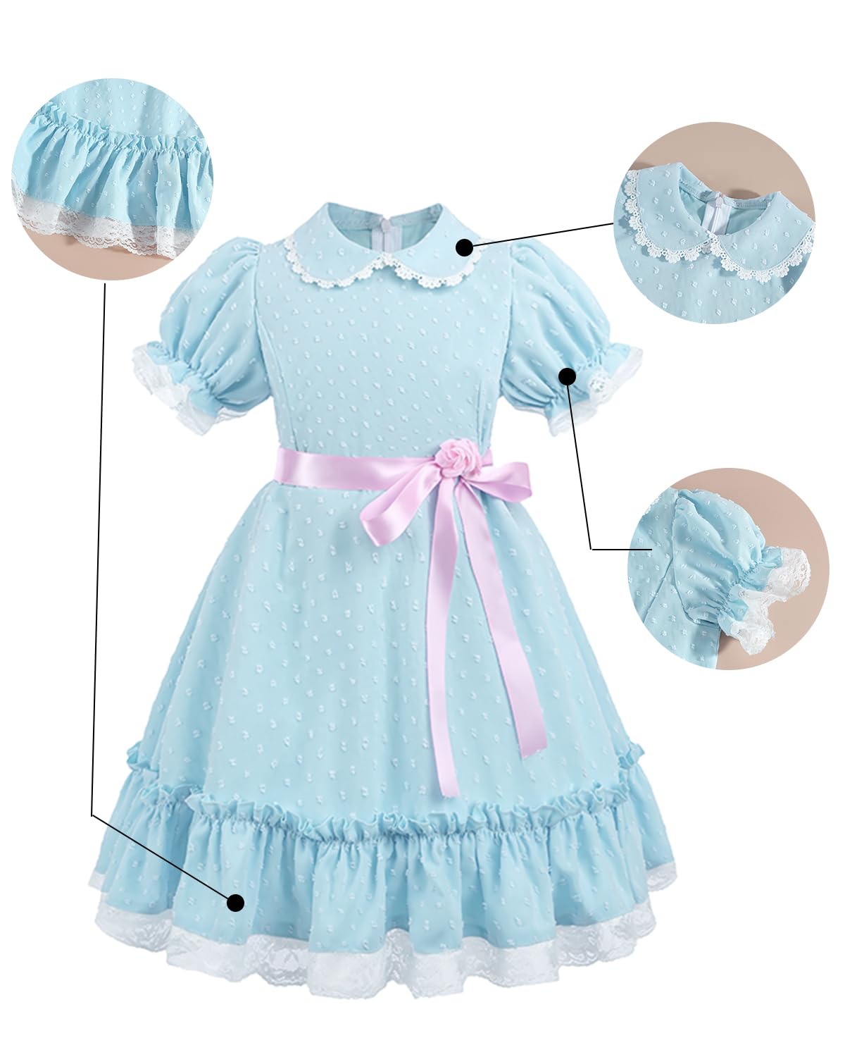 Cr Rolecos The Grady Twins Costume For Kids Girls Blue Creepy Sister Scary Doll Dress Halloween Party B140