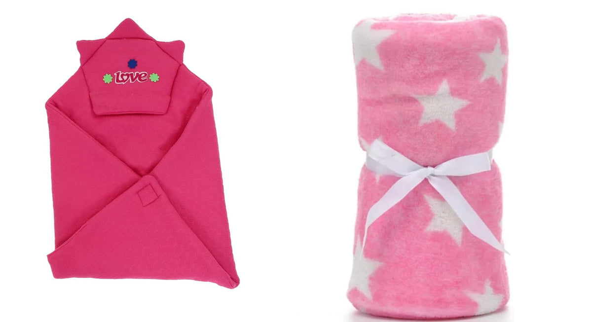 CTMKIDS Baby Wrap with Cap for Kids 74x74 cm  Magenta & Baby Blankets New Born Pack of Star Wrapper Bedsheet  Pink