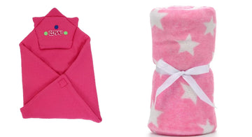 CTMKIDS Baby Wrap with Cap for Kids 74x74 cm  Magenta & Baby Blankets New Born Pack of Star Wrapper Bedsheet  Pink