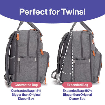 Babbleroo Extra Large Diaper Bag Backpack, Expandable Baby Bag With Up To 50% More Capacity - Travel Essentials Baby Bag Tote Wi
