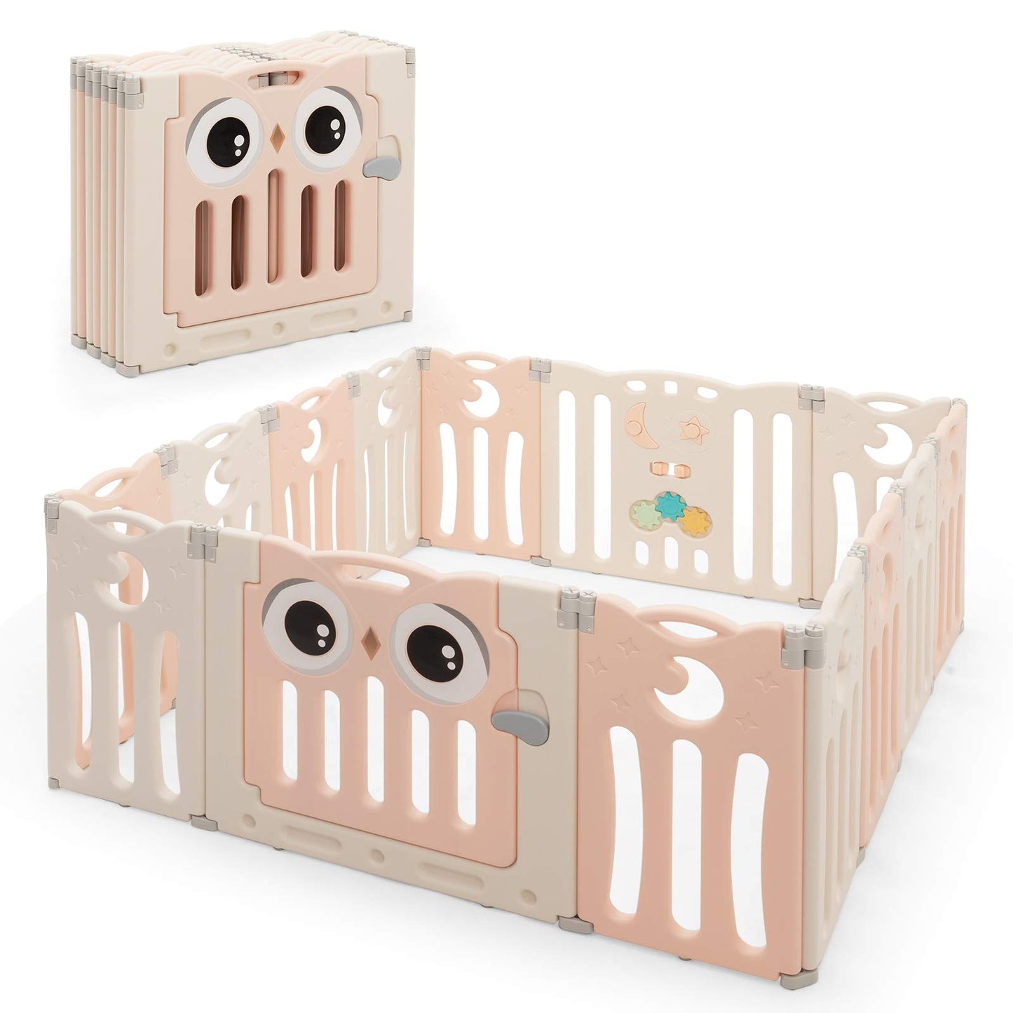 Costzon Foldable Baby Playpen Baby Fence With Lock Door, Rubber Pads & Anti-Slip Rubber Bases, Indoor Outdoor Safety With Adjust