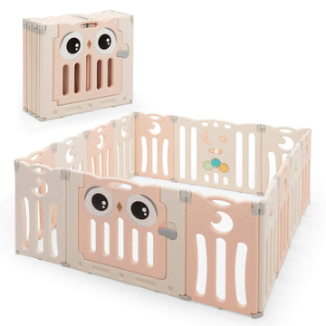 Costzon Foldable Baby Playpen Baby Fence With Lock Door, Rubber Pads & Anti-Slip Rubber Bases, Indoor Outdoor Safety With Adjust