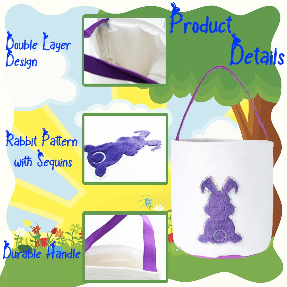2Pack Easter Bunny Basket Bags For Kids, Canvas Cute Easter Bucket Bags With Glitter Rabbit For Kids Easter Eggs Hunting Party D