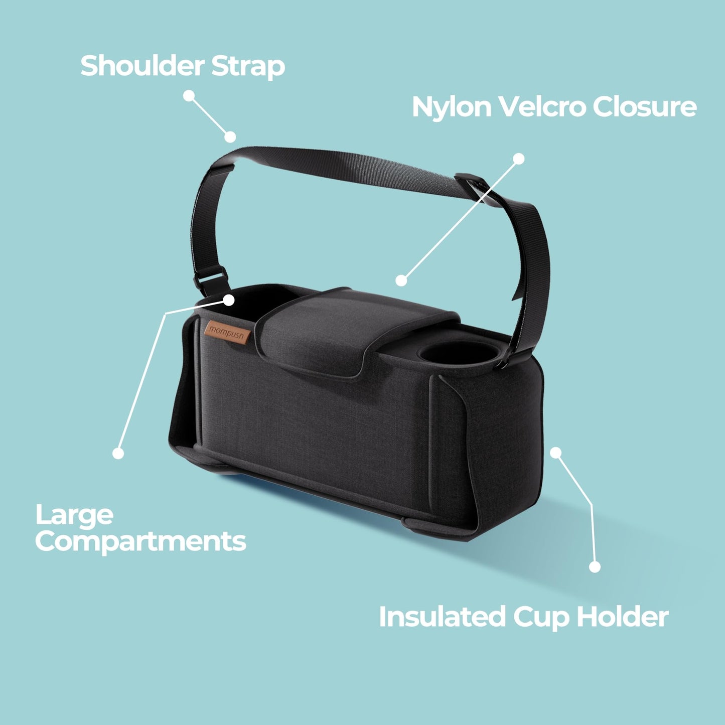 Mompush Stroller Organizer With Shoulder Strap, Large Storage Space And Cup Holder, Stroller Accessories Fits For Popular Stroll