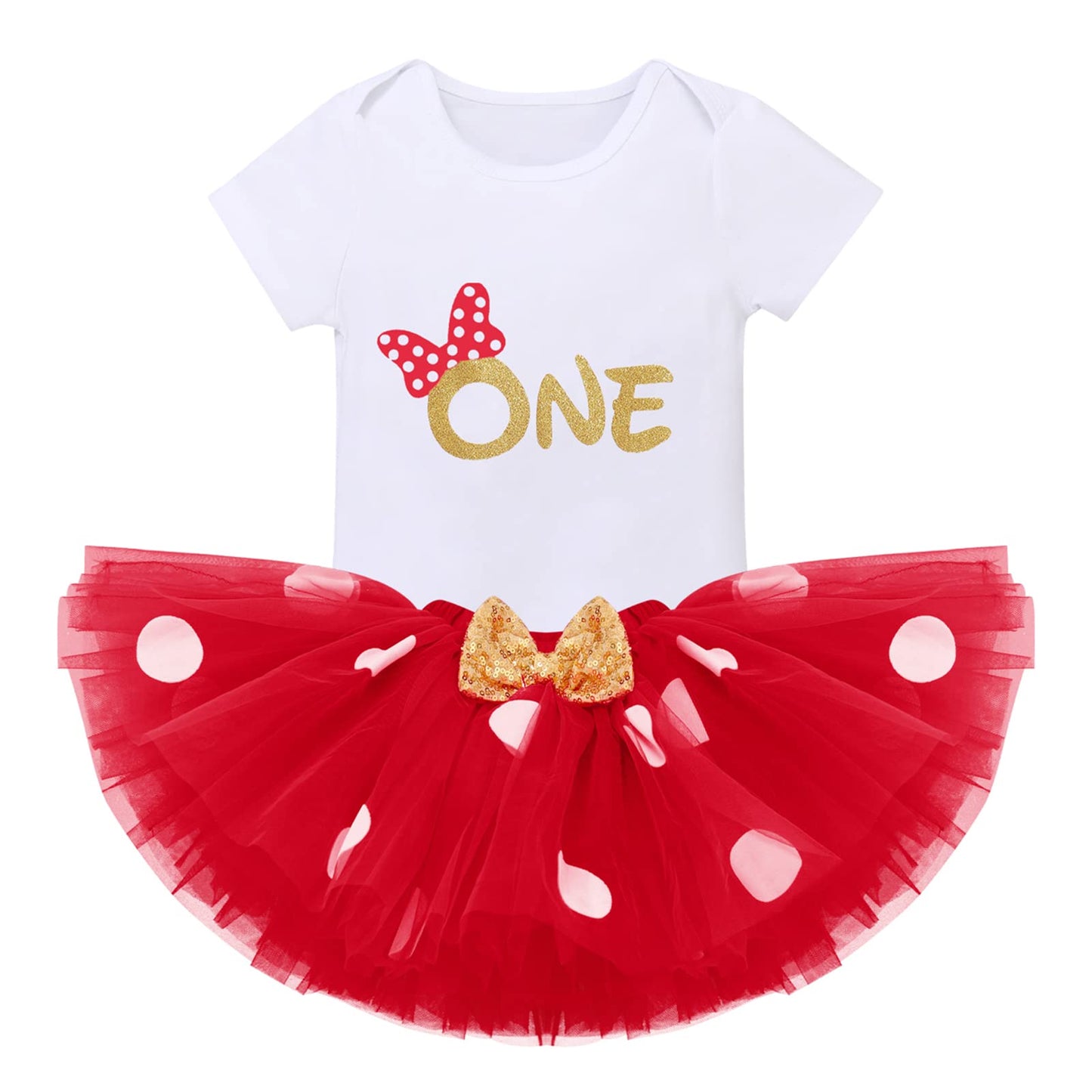 Ibtom Castle Baby Girl Birthday Mini Cake Smash Outfit Infant Girl 1St Birthday Romper Tutu Skirt With 3D Ear Mouse Headband Clo