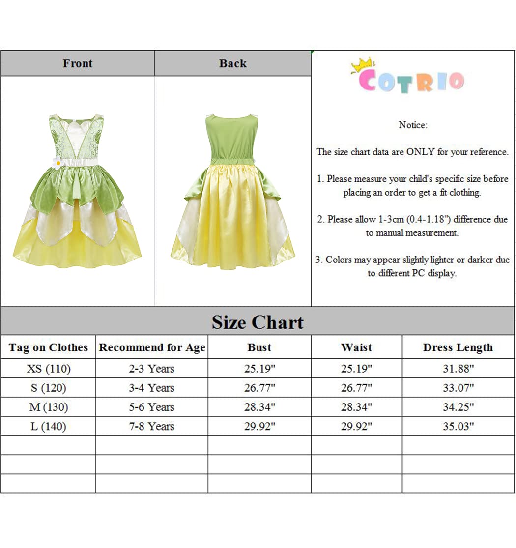 Cotrio Little Girls Green Fairy Tale Princess Tiana Dress Kids Birthday Party Fancy Dresses Halloween Costume Outfits Role Play