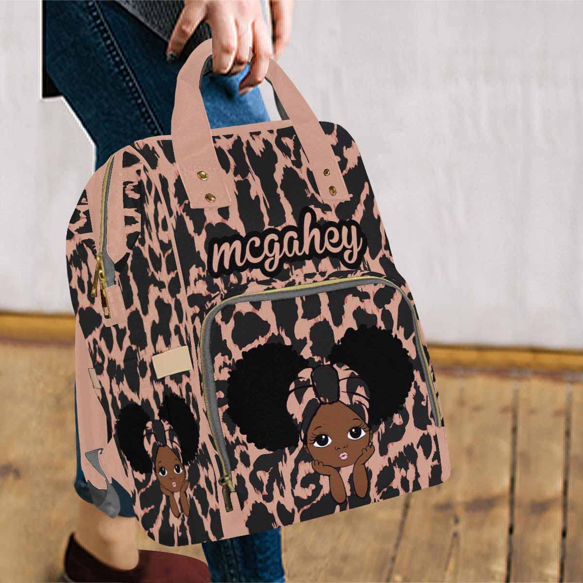 Artsadd Customized Baby Girl Diaper Backpack, Vintage Headband Nappy Backpack Personalized Name Baby Bags With Insulated Pockets