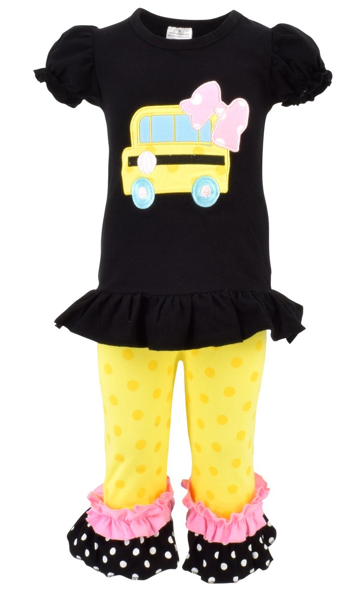 Unique Baby 2 Piece Girls Double Ruffle Leggings And Short Sleeve Shirt Clothes Set Kid And Toddler Girl Back To School Outfit (