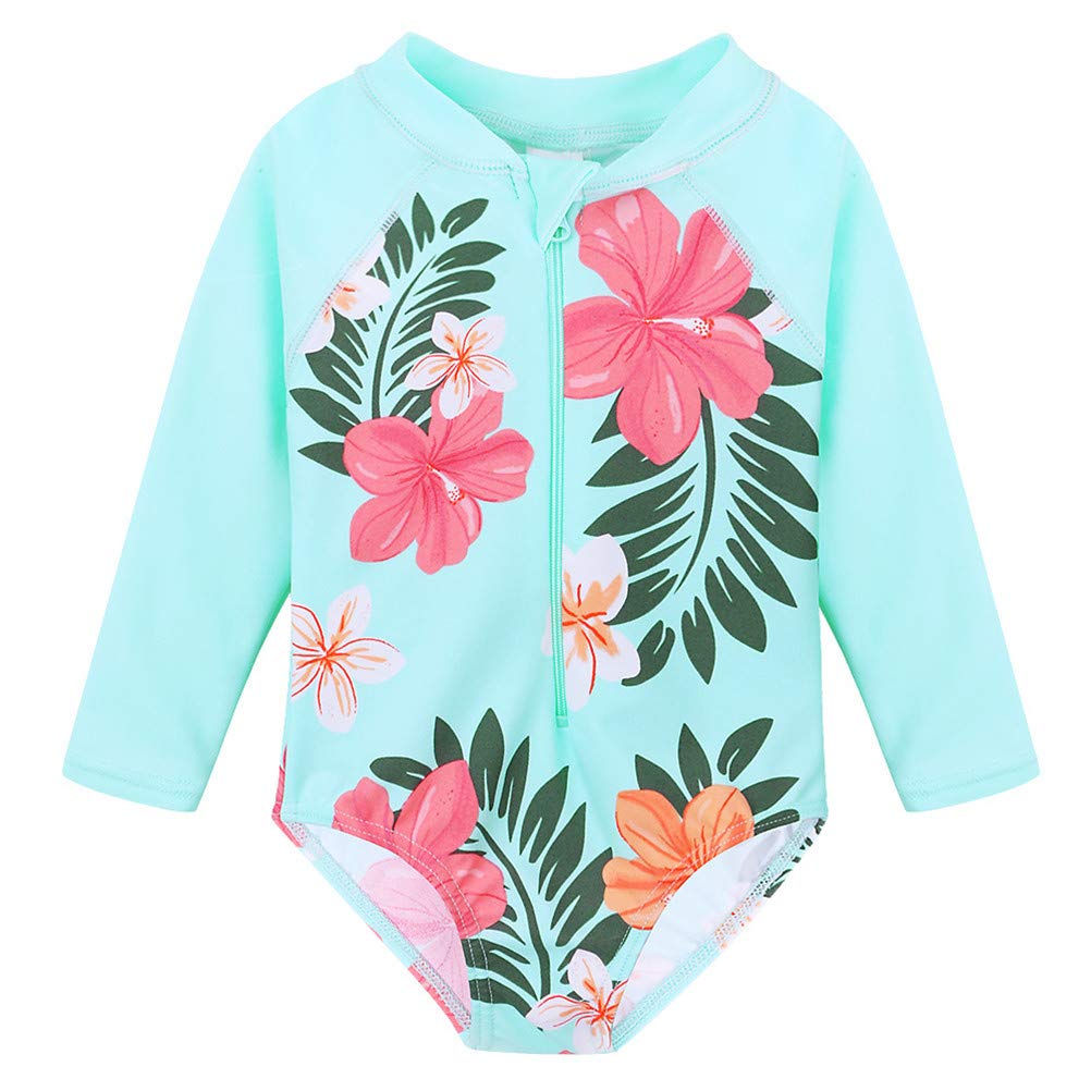 Dalary Baby Girl One-Piece Swimsuit Sun-Protection Rash Guard Sun Suits Bodysuit Swimwear(Blue,6-9 Months)