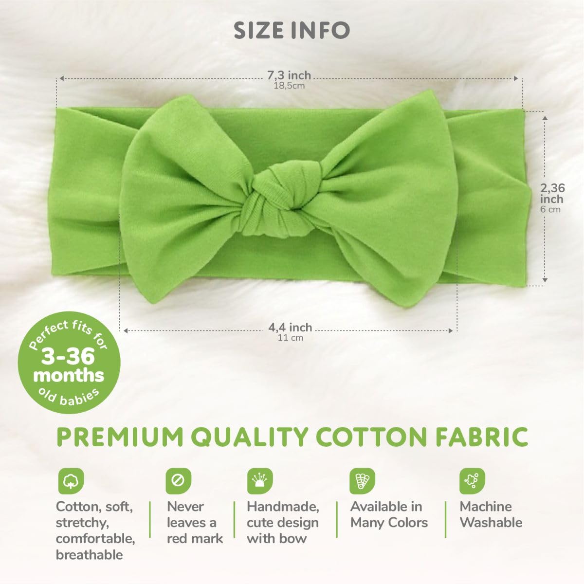Babygiz Baby Girl Headbands-Infant,Toddler Cotton Handmade Hairbands With Bows Child Hair Accessories (Lime Green)