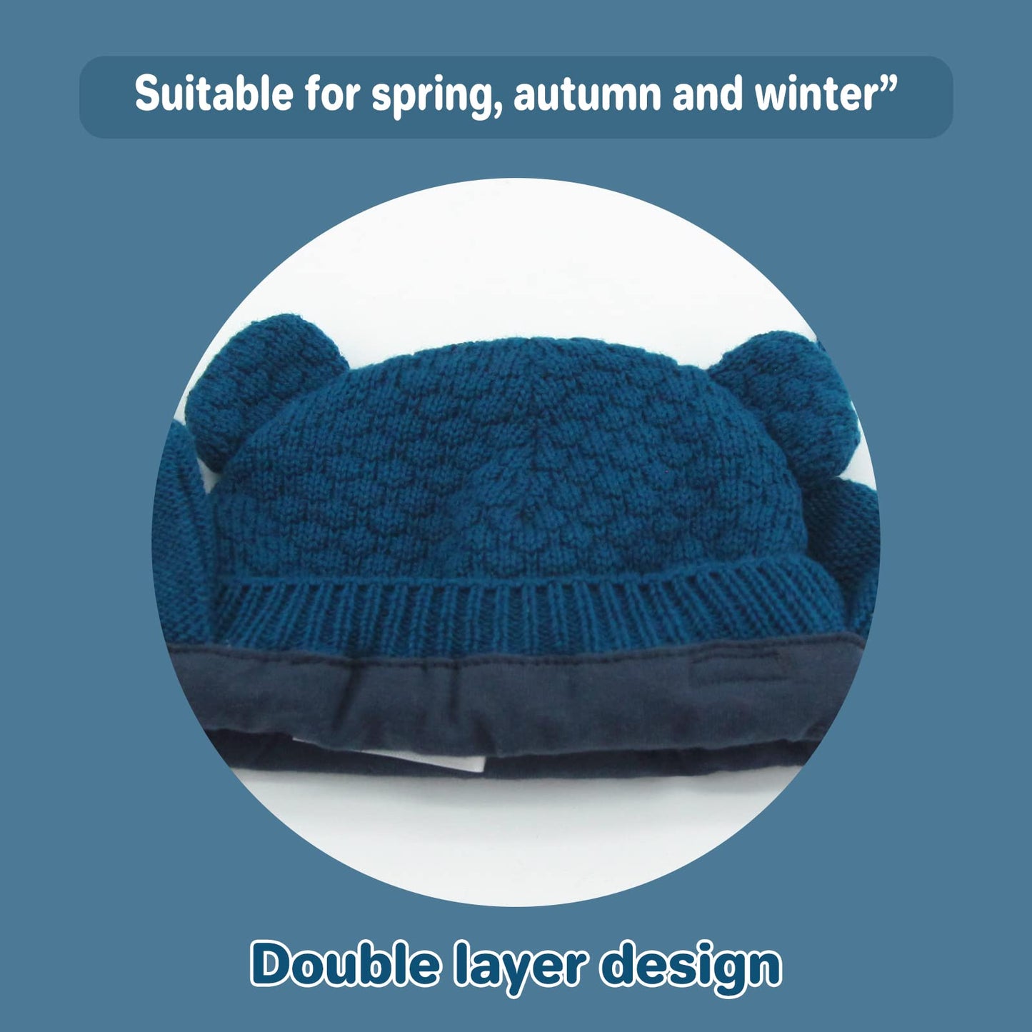 Duoyeree Kids Baby Hat Soft Warm Cable Knit Beanie Toddler Girl Fall Winter Hats(Star Blue,12-18 Months)